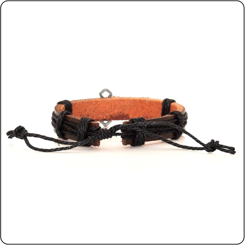 Fusamk Fashion Cross Tag Bangle Adjustable Leather Cuff Wristband Drawstring Rope Bracelet - Image 4